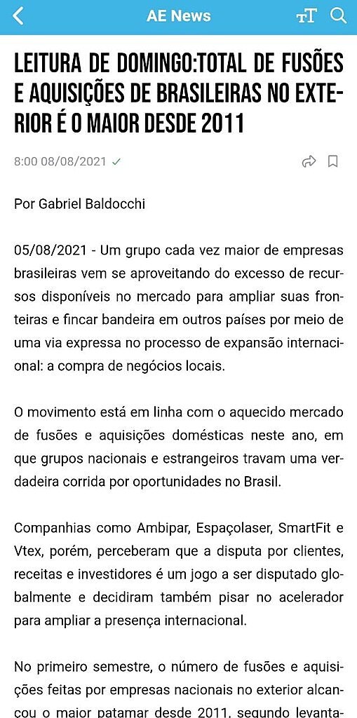 Total de fuses e aquisies de brasileiras no exterior  o maior desde 2011